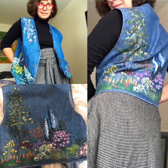 Vintage Hand Painted Jean Vest - Picture 2 of 12